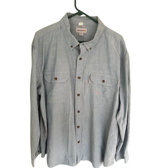 Carhartt Mens Relaxed Fit 2XL Chambray Button-Up Shirt Made In India - Picture 1 of 11